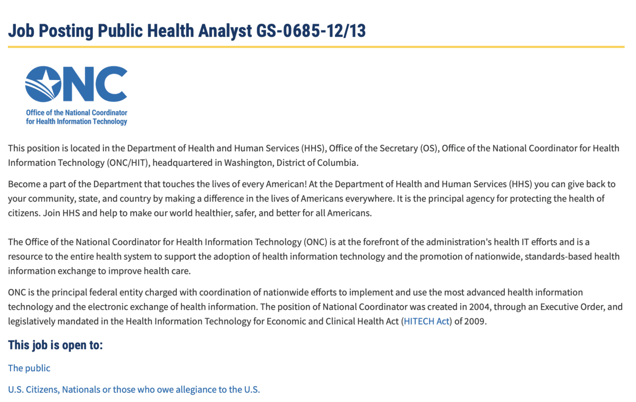 Job Posting Public Health Analyst GS-0685-12/13 | PHIT4DC Up-Skilling ...
