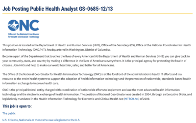 Job Posting Public Health Analyst GS-0685-12/13